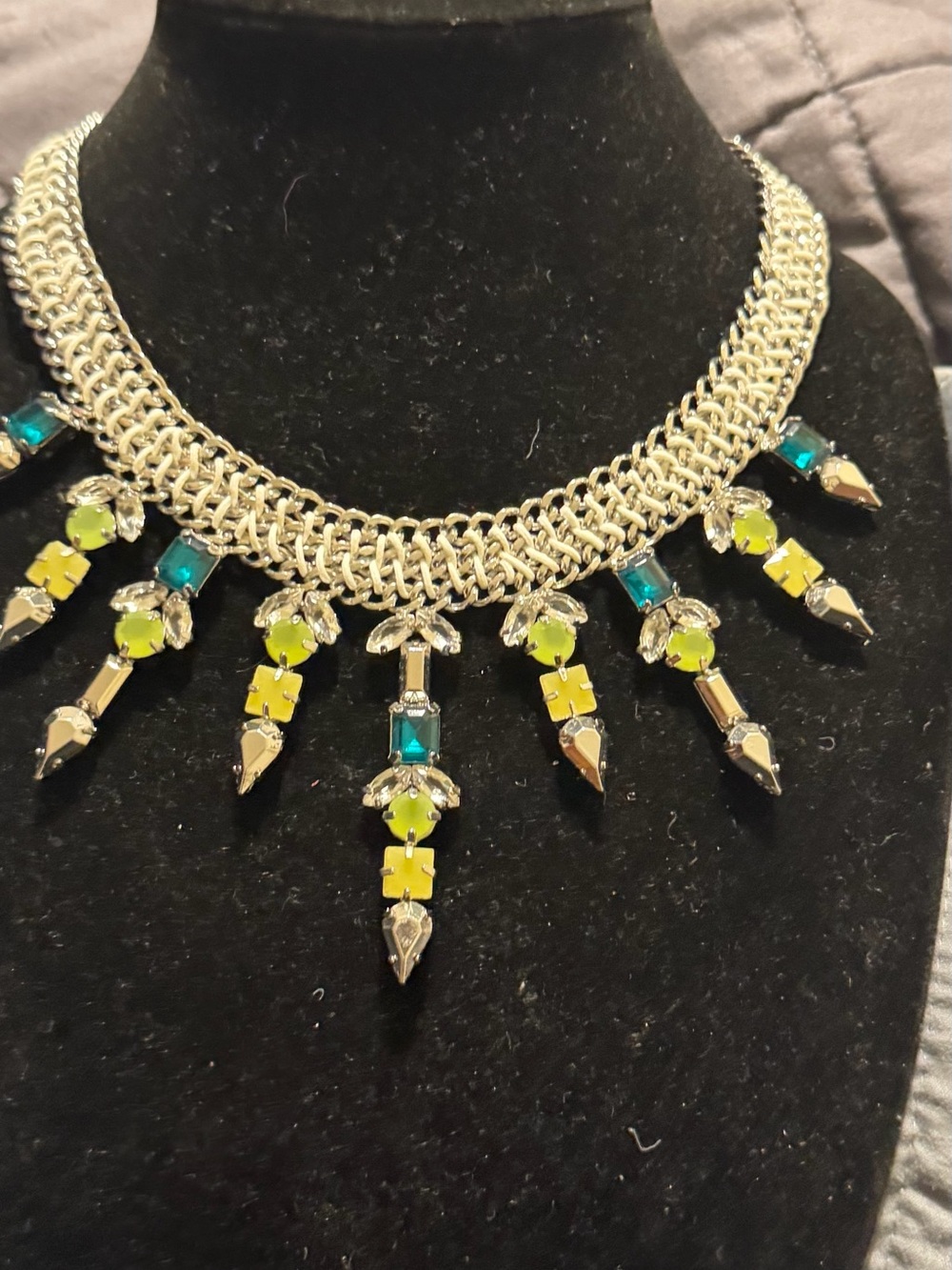 BCBGMaxAzria Silver Necklace with Lime Green and Teal Accents